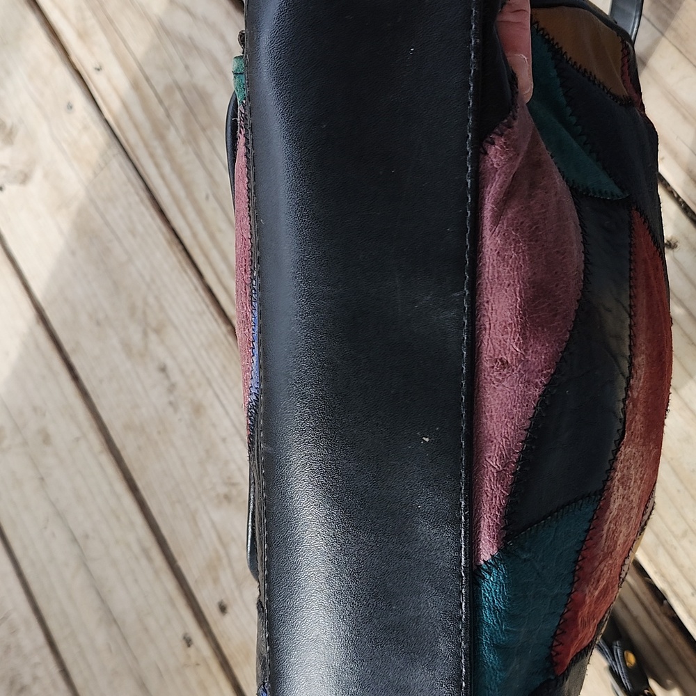 Vtg Genuine Leather Multicolor Patchwork Crossbod… - image 8